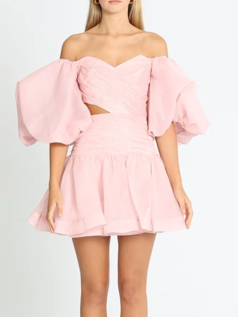 NWT Aje Myriad Cut Out Mini Dress Dusty Pink Off The Shoulder Puff Sleeve Size 8